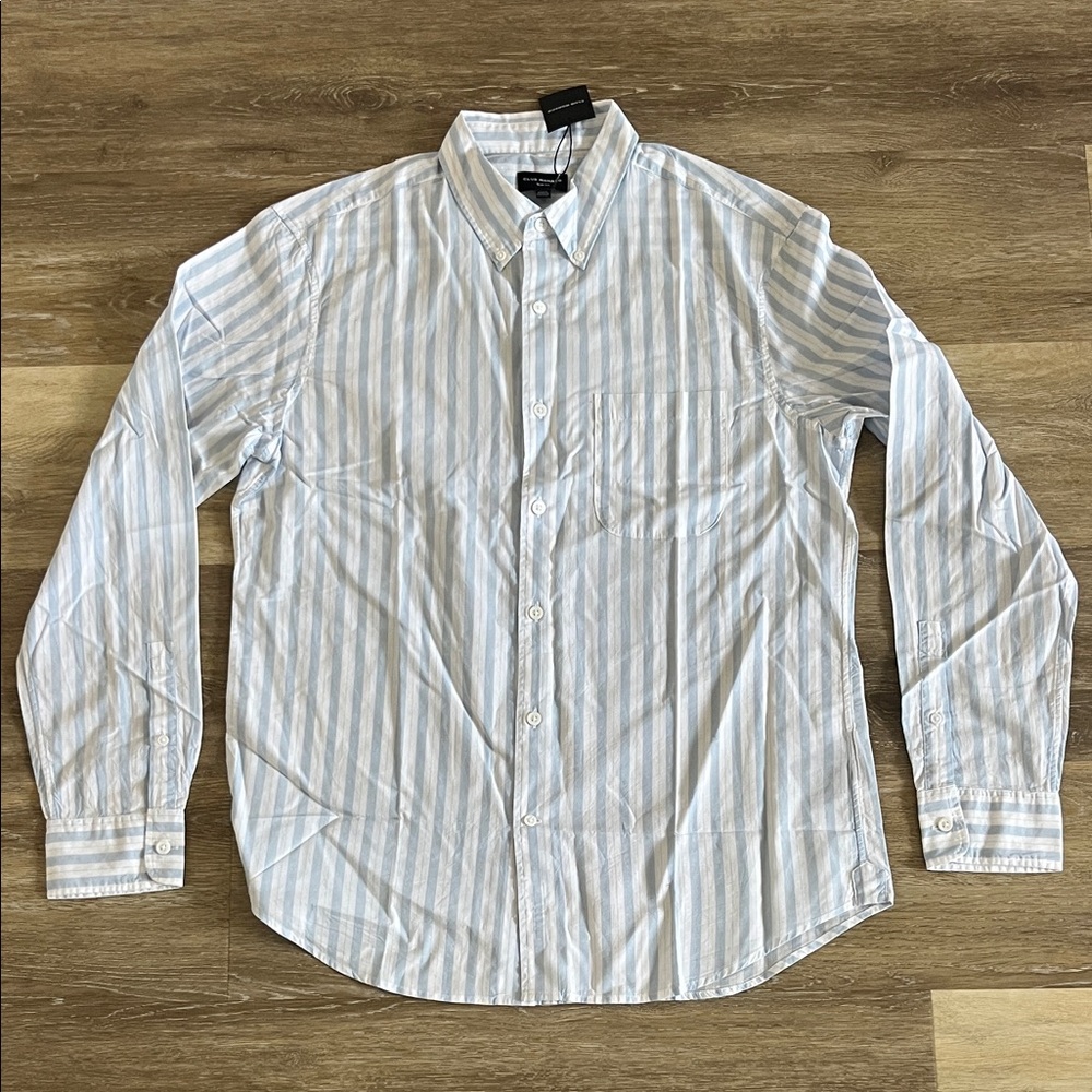 NWT Club Monaco Airy Poplin Stripe Button Down Shirt Blue/White Size M